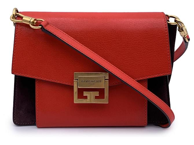 Givenchy Red Leather Brown Suede GV3 Small Flap Shoulder Bag  ref.1330293