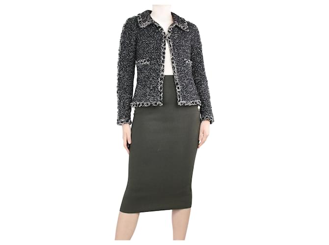 Chanel Black tweed textured jacket - size UK 8 Nylon  ref.1330329