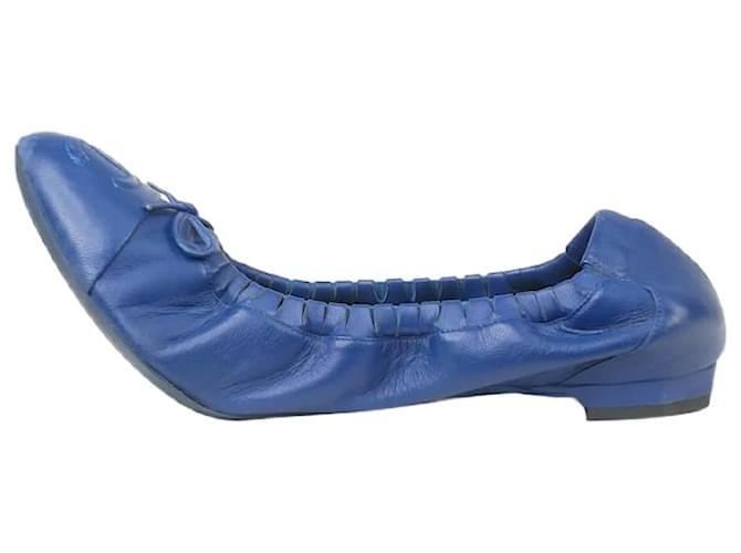 Chanel Blue leather ballet flats - size EU 38.5  ref.1330332
