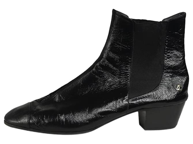 Chanel Black ankle boots with CC logo to side - size EU 42 Leather  ref.1330333