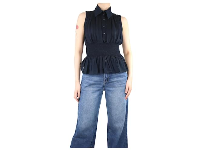 Chanel Black sleeveless silk shirred top - size UK 10  ref.1330334