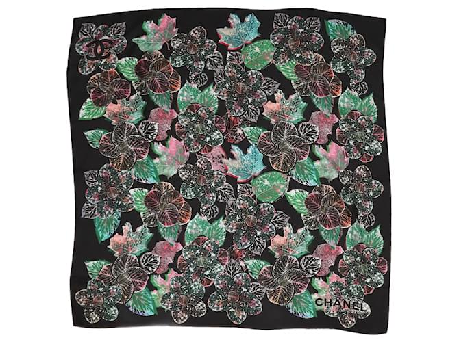 Chanel Black floral silk scarf  ref.1330352