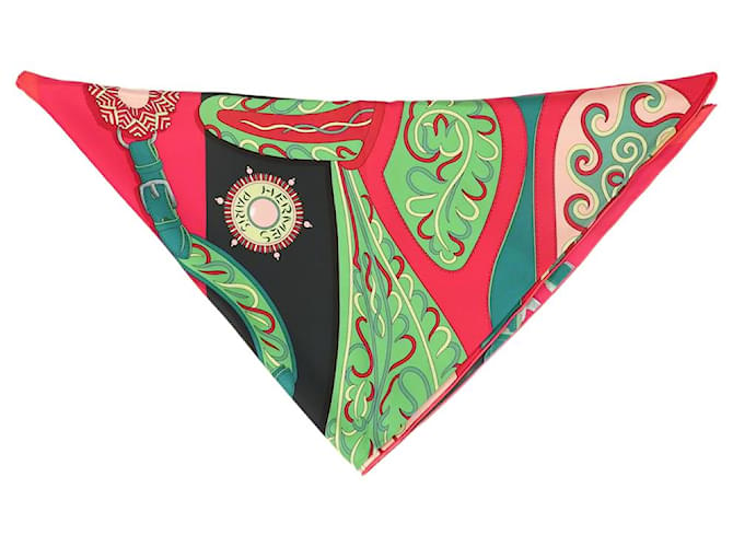 Hermès Pink and green silk triangle scarf  ref.1330354