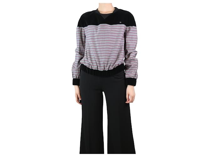 Chanel Grey striped velvet top  - size UK 8 Cotton  ref.1330363