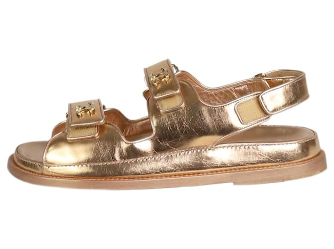 Chanel Bronze velcro-strap sandals - size EU 37.5 Leather  ref.1330368