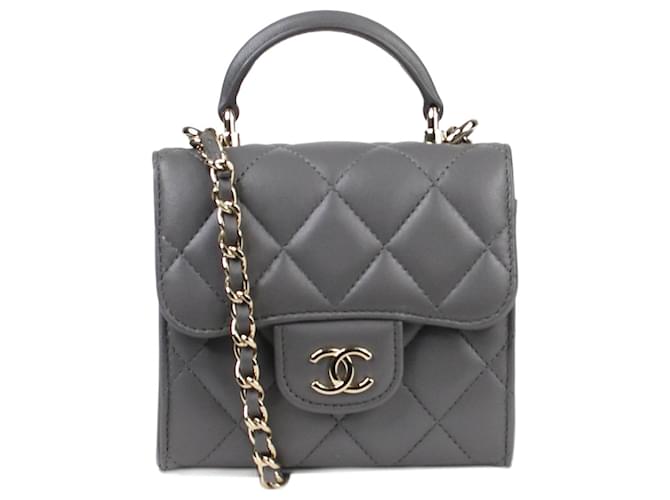 Trendy CC Chanel Grey mini Trendy pouch Leather  ref.1330371