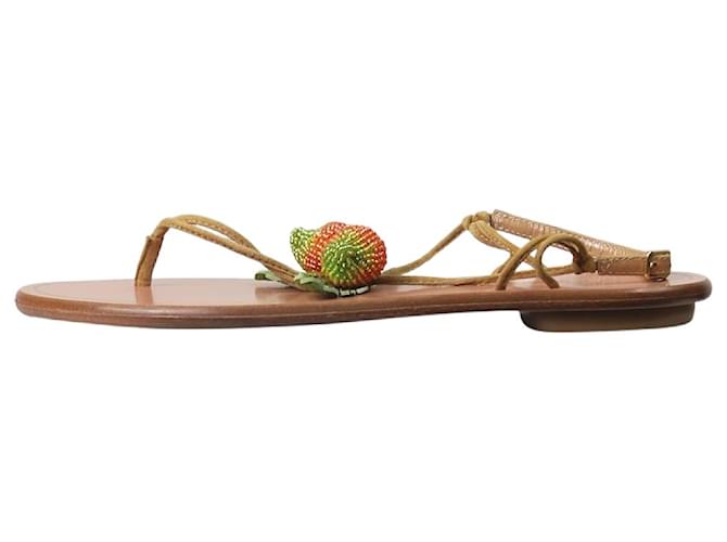 Aquazzura Brown beach sandals with fruit detail - size EU 37 Leather  ref.1330373