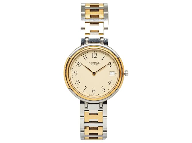 Hermès Relógio Clipper Hermes Prata Quartzo Aço Inoxidável Dourado Metal Banhado a ouro  ref.1330407