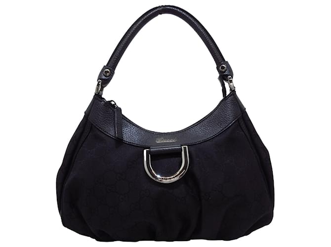 Gucci Black GG Canvas Abbey D-Ring Handbag Leather Cloth Pony-style calfskin Cloth  ref.1330411