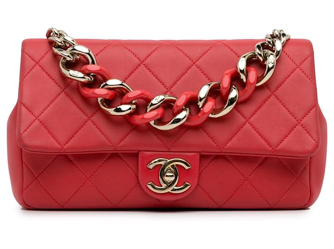 Chanel Red Small Lambskin Elegant Chain Single Flap Leather  ref.1330416