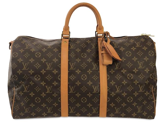 Louis Vuitton Brown Monogram Keepall 50 Leather Cloth  ref.1330423