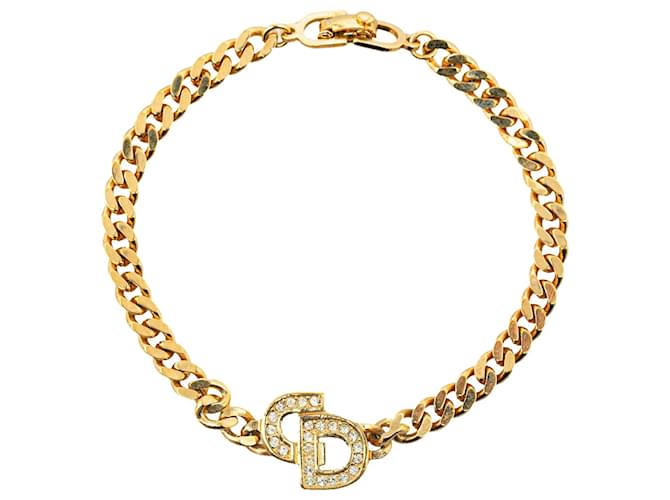 Dior Gold Logo Rhinestone Bracelet Golden Metal Gold-plated  ref.1330430