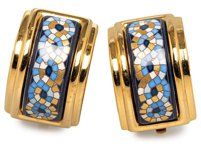 Hermès Gold Cloisonne Enamel Clip On Earrings Blue Golden Metal Gold-plated  ref.1330444