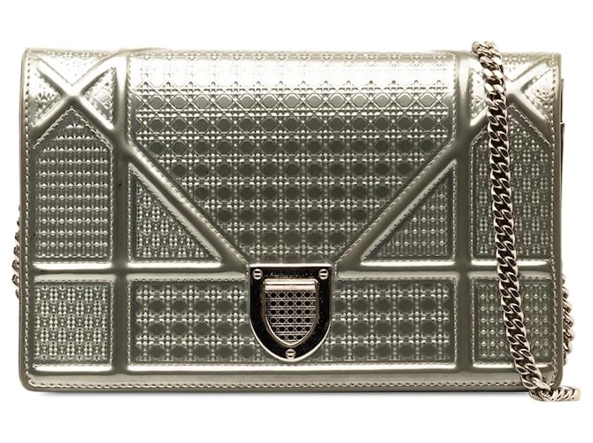 Dior Silver Baby Patent Microcannage Diorama Wallet on Chain Silvery Leather Patent leather  ref.1330455