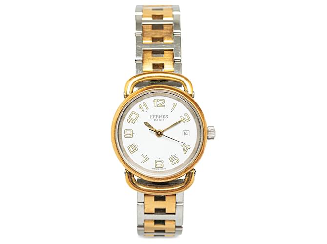 Hermès Pullman-Uhr aus goldenem Quarzstahl Silber Metall  ref.1330463