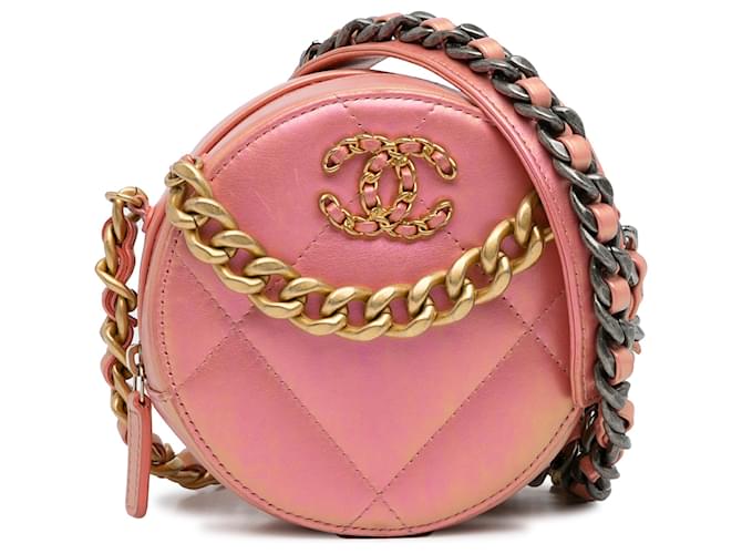 Chanel Pink 19 Round Lambskin Clutch With Chain Leather  ref.1330473