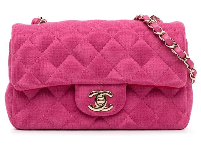 Chanel Pink New Mini Classic Jersey Single Flap Cotton Cloth  ref.1330476