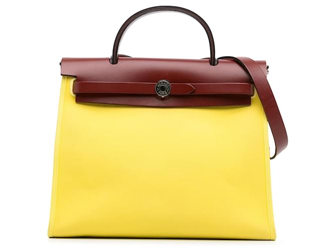 Hermès Yellow Toile Herbag Zip 31 Leather Cloth Pony-style calfskin Cloth  ref.1330478