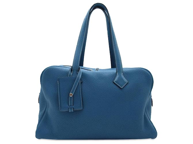 Hermès Blue Clemence Victoria II 35 Leather Pony-style calfskin  ref.1330481