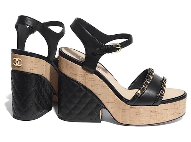 Chanel Sandals Black Leather  ref.1330507