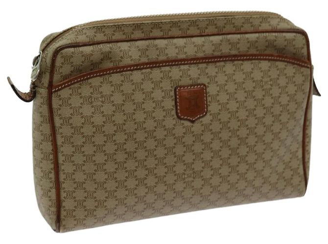 Céline CELINE Macadam Canvas Clutch Bag Beige Auth yk11631