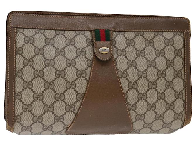 GUCCI GG Supreme Web Sherry Line Clutch Bag PVC Beige Rot 89 01 033 Auth bs13461  ref.1330642
