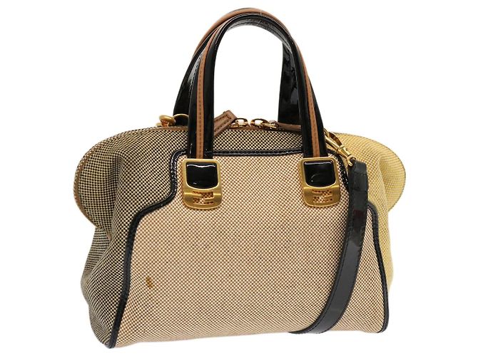 FENDI Borsa a Mano Tela 2modo Beige Auth 70343