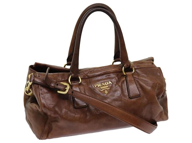PRADA Hand Bag Leather 2way Brown Auth bs13240  ref.1330739