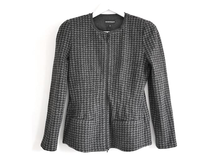 Emporio Armani Grey Small Check Jacket Wool  ref.1331447