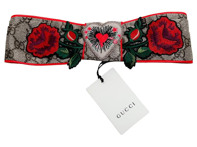 Autre Marque Gucci Seiden-GG-Supreme-Stirnband mit Stickerei  Braun  ref.1331509