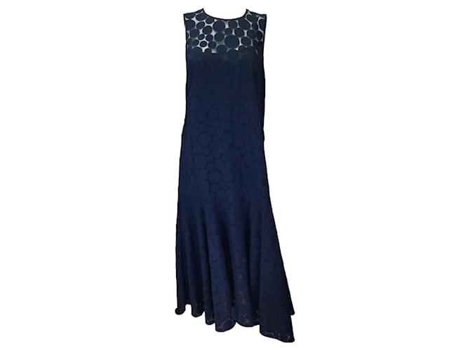 Autre Marque Akris Punto Navy Blue Circle Patterned Sleeveless Midi Dress Cotton  ref.1331517