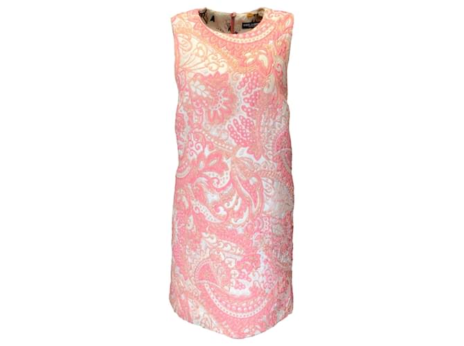 Autre Marque Dolce & Gabbana Pink / White / silver / Gold Metallic Sleeveless Jacquard Dress Polyester  ref.1331519