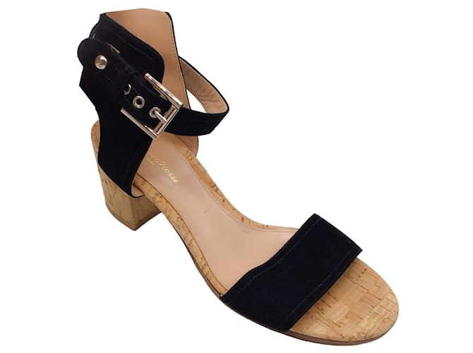 Autre Marque Gianvito Rossi Black Suede Cork Heel Sandals  ref.1331527