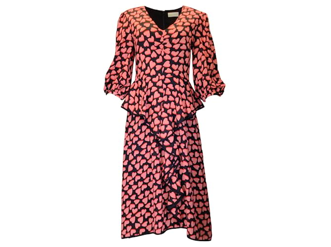 Autre Marque Rebecca Vallance Black / pink / Red Heart Print Long Sleeved Crepe Midi Dress Multiple colors Viscose  ref.1331539