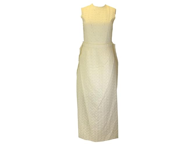 Autre Marque Comme des Garcons Ivory Sleeveless High-Low Eyelet Lace Dress Cream Cotton  ref.1331551