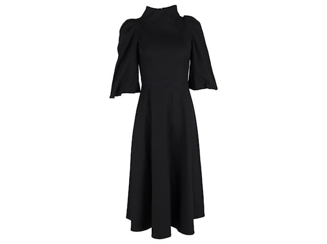 Autre Marque Mother of Pearl Sofia Puffed Sleeve Midi Dress in Black Cotton Wool  ref.1332003