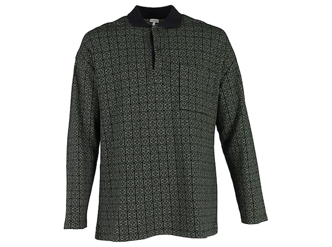 Loewe Monogram Jacquard Long-Sleeve Polo Shirt in Green Cotton  ref.1332018