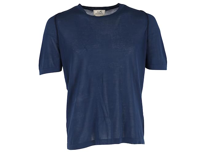 Hermès Hermes Crewneck T-shirt in Blue Cotton  ref.1332020