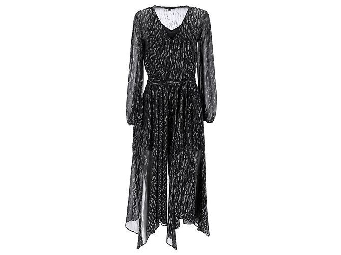 Maje Route gerafftes Midikleid aus metallischem Georgette in schwarzem Polyester
