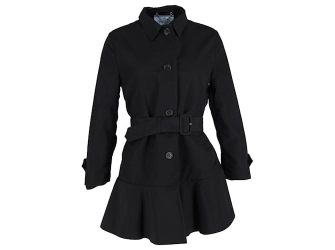 Prada Belted Short Coat in Black Nylon Cloth  ref.1332028