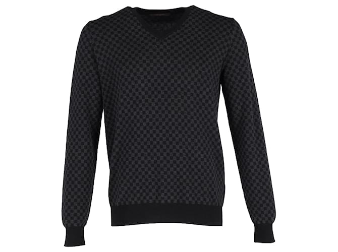 Louis Vuitton Damier Patterned Knit Jumper in Black Wool  ref.1332035