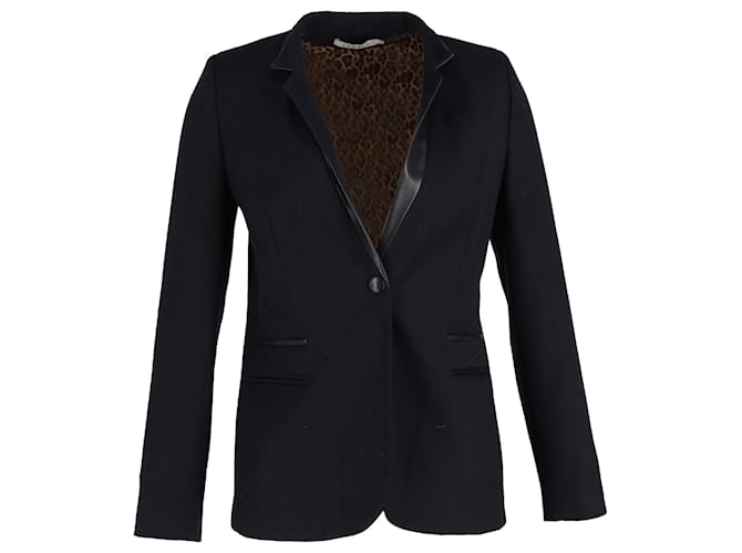 Sandro Suit Jacket with Leather Collar in Black Wool  ref.1332045