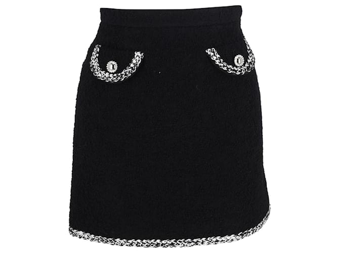 Alessandra Rich Embroidered Tweed High-Rise Mini Skirt in Black Wool  ref.1332062
