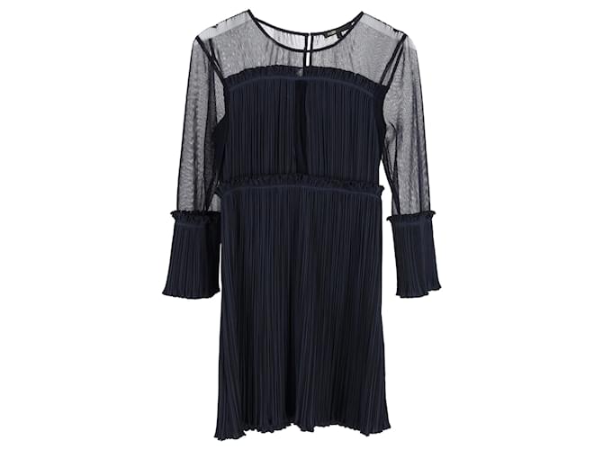 Maje Sheer Sleeve Mini Dress in Blue Polyester  ref.1332070