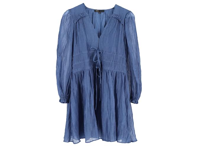 Mini-robe Maje à manches longues en coton bleu  ref.1332072