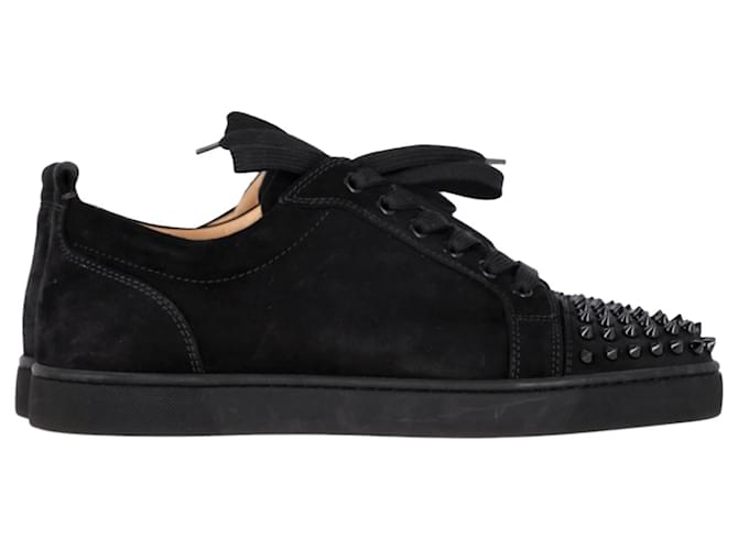 Christian Louboutin Baskets Louis Junior Spike en Daim Noir Suede ref.1332217 Joli Closet