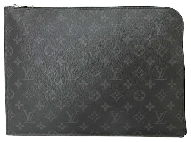 Louis Vuitton Monogram Eclipse Pochette Jour GM Clutch in sehr gutem Zustand Schwarz Leinwand  ref.1332254