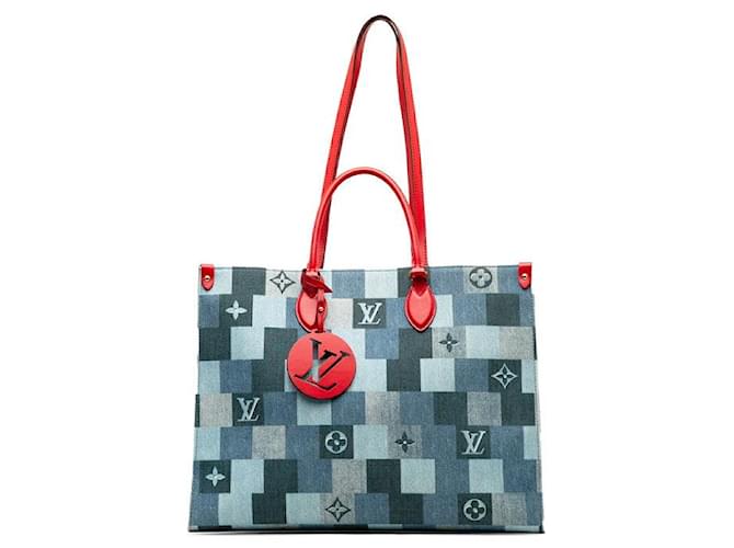 Sac tote OnTheGo GM en cuir denim Louis Vuitton M44992 en très bon état Toile Bleu  ref.1332259