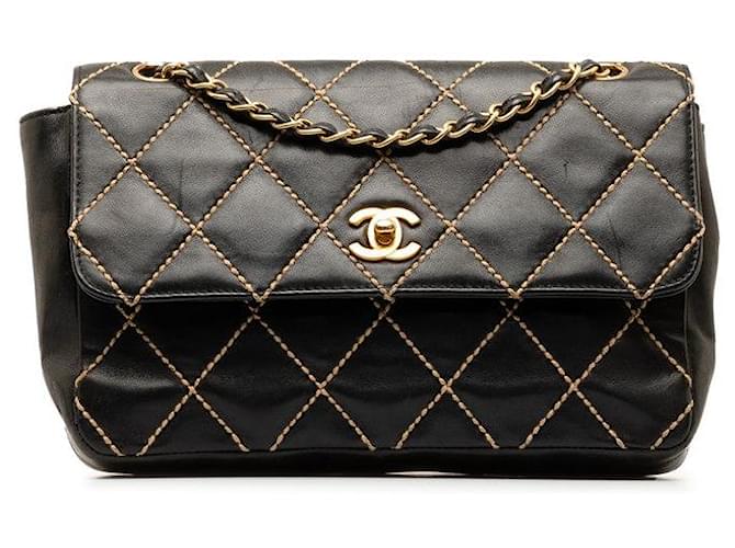 Chanel CC Wild Stitch Leder Flap Bag Umhängetasche Leder in gutem Zustand  ref.1332275