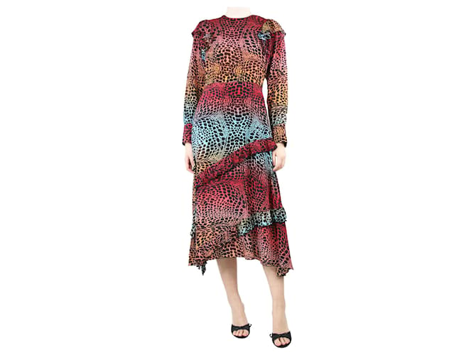 Autre Marque Multicolour cheetah print ruffled dress - size S Multiple colors Silk  ref.1332301